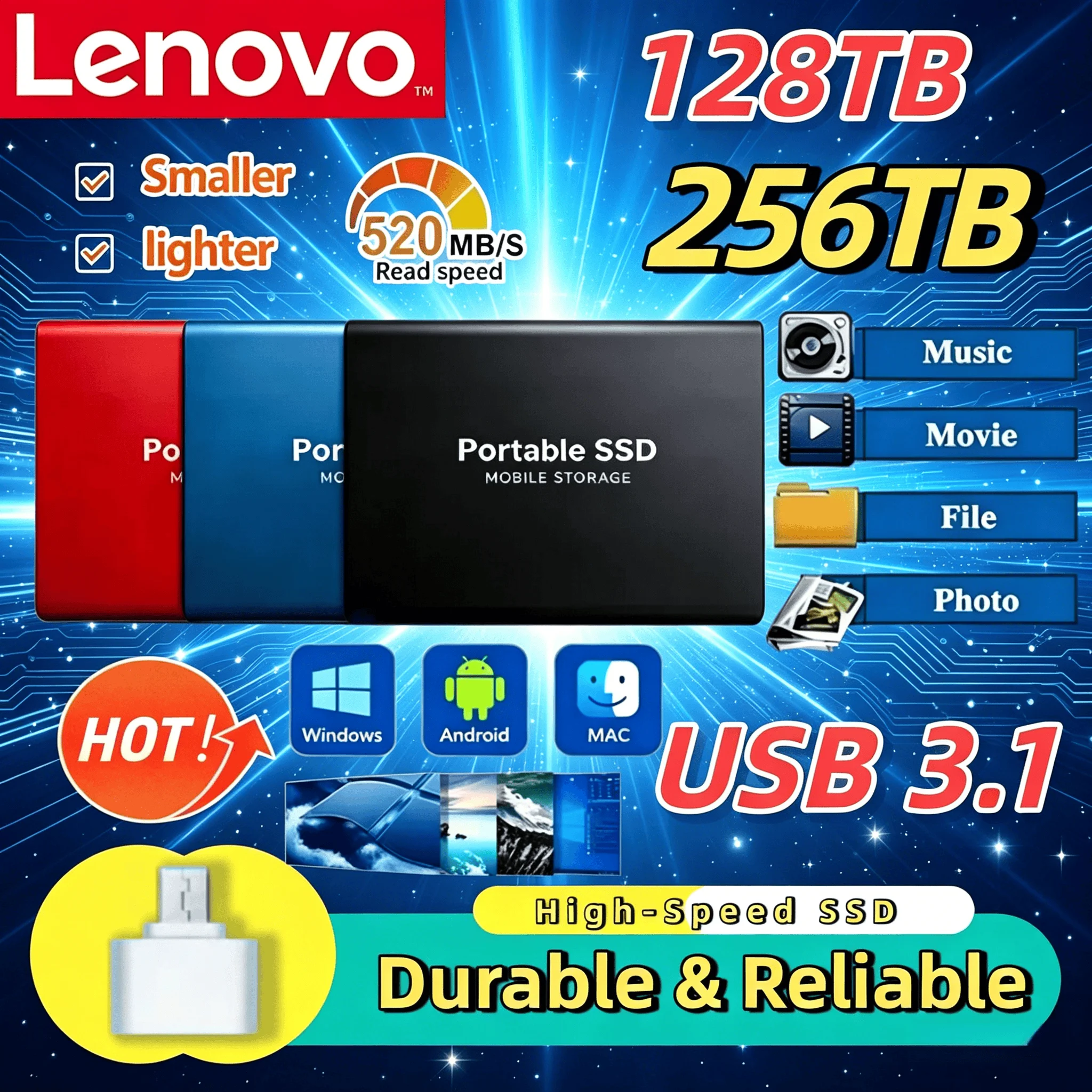 Lenovo T5 Genuine Portable SSD 2TB 4TB USB 3.1 External High Speed Mini Solid State Drive Large Capacity Flash Memory Disk X
Lenovo T5 Genuine Portable SSD 2TB 4TB USB 3.1 External High Speed Mini Solid State Drive Large Capacity Flash Memory Disk X
