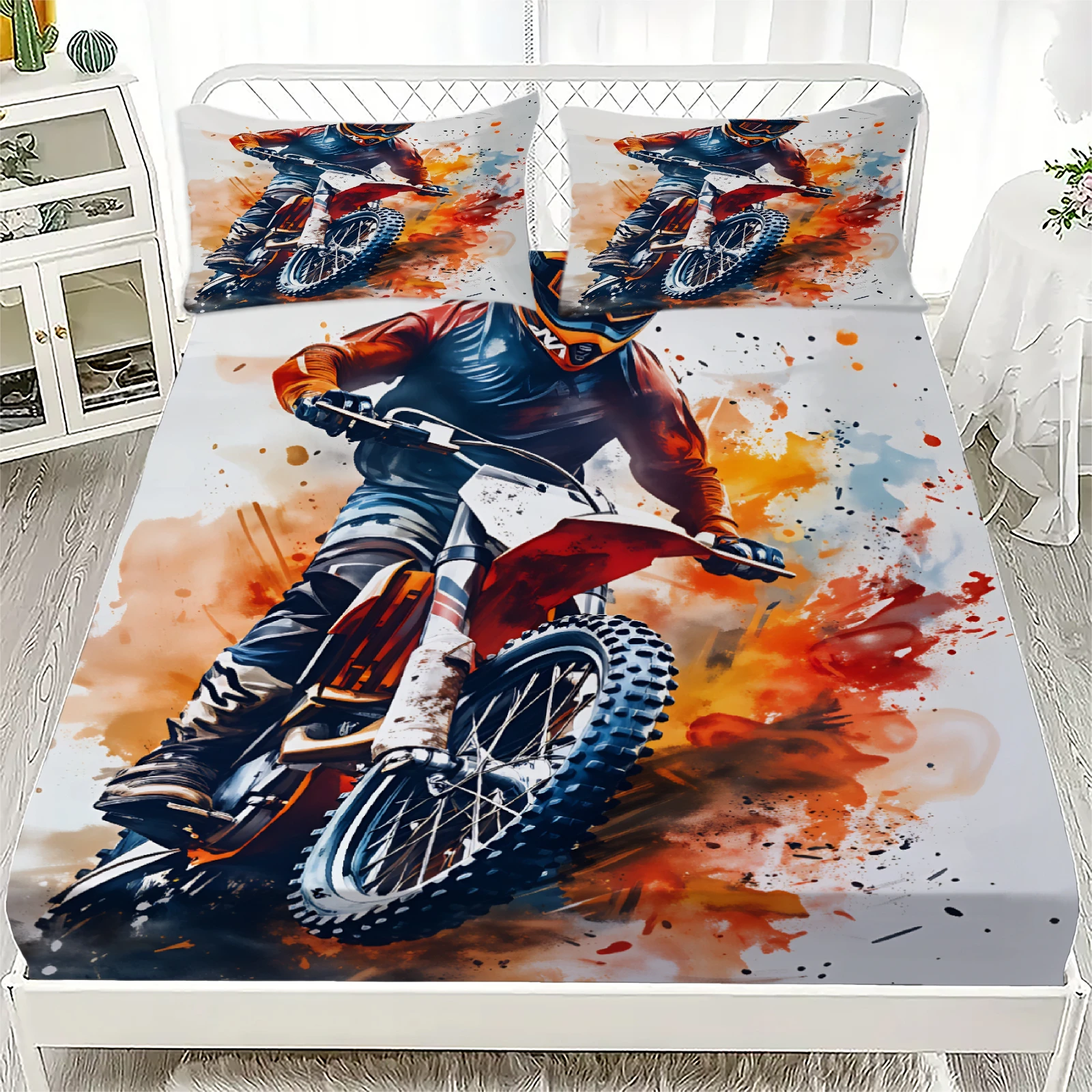3pcs Fitted Sheet Set Motorcycle Racing 3D Printed Motocross Rider Bed Sheet With Pillowcases For Bedroom Decor
3pcs Fitted Sheet Set Motorcycle Racing 3D Printed Motocross Rider Bed Sheet With Pillowcases For Bedroom Decor