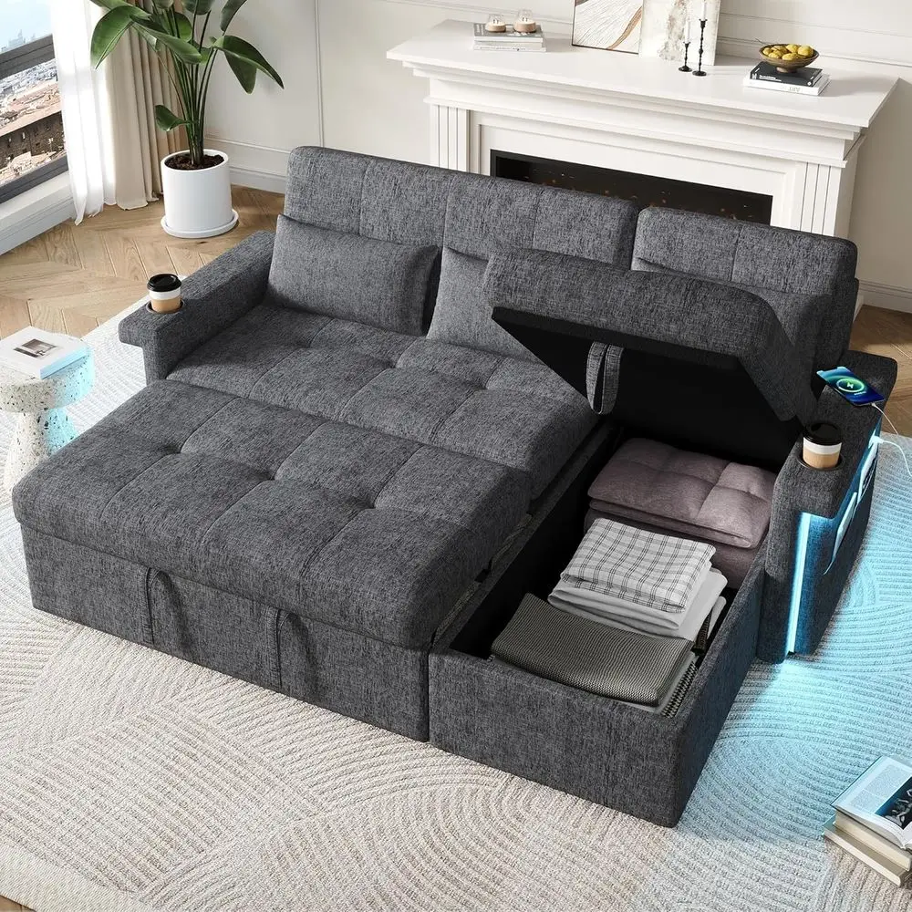 Grey Chenille 3-Seater Sofa with LED Lighting, USB Ports, and Adjustable Backrest
Grey Chenille 3-Seater Sofa with LED Lighting, USB Ports, and Adjustable Backrest