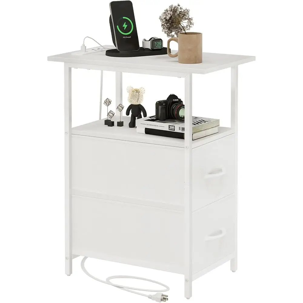 Slim White Leather Charging Station End Table for Bedroom and Living Room
Slim White Leather Charging Station End Table for Bedroom and Living Room