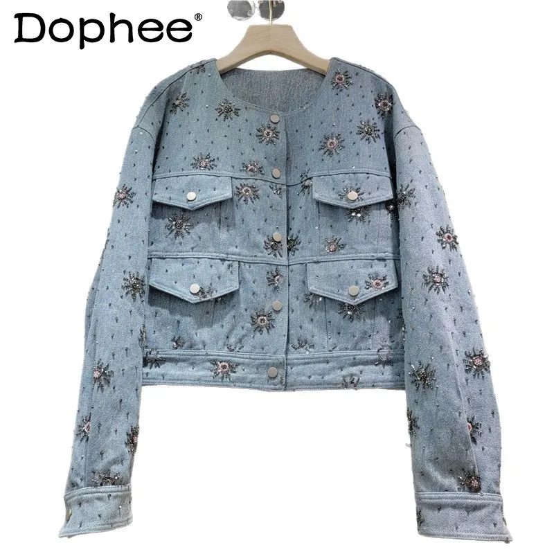 2025 Spring New European Design Sense Round Neck Heavy Industry Beads Long Sleeve Denim Jacket Top Women's Trend Short Coat
2025 Spring New European Design Sense Round Neck Heavy Industry Beads Long Sleeve Denim Jacket Top Women's Trend Short Coat