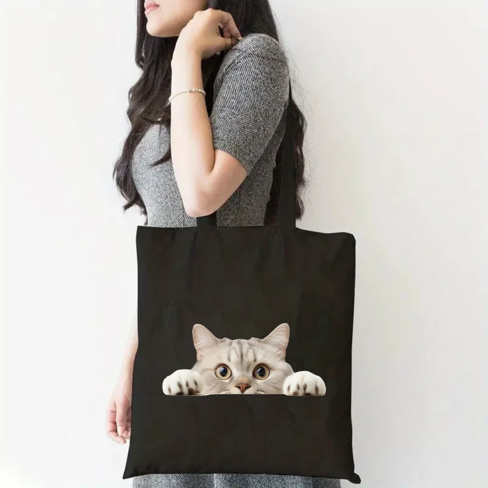 Minimalist Peeking Cat Print Black Canvas Tote Bag, Women Shoulder Bag, Cute Pet Handbag for Daily Wear
Minimalist Peeking Cat Print Black Canvas Tote Bag, Women Shoulder Bag, Cute Pet Handbag for Daily Wear