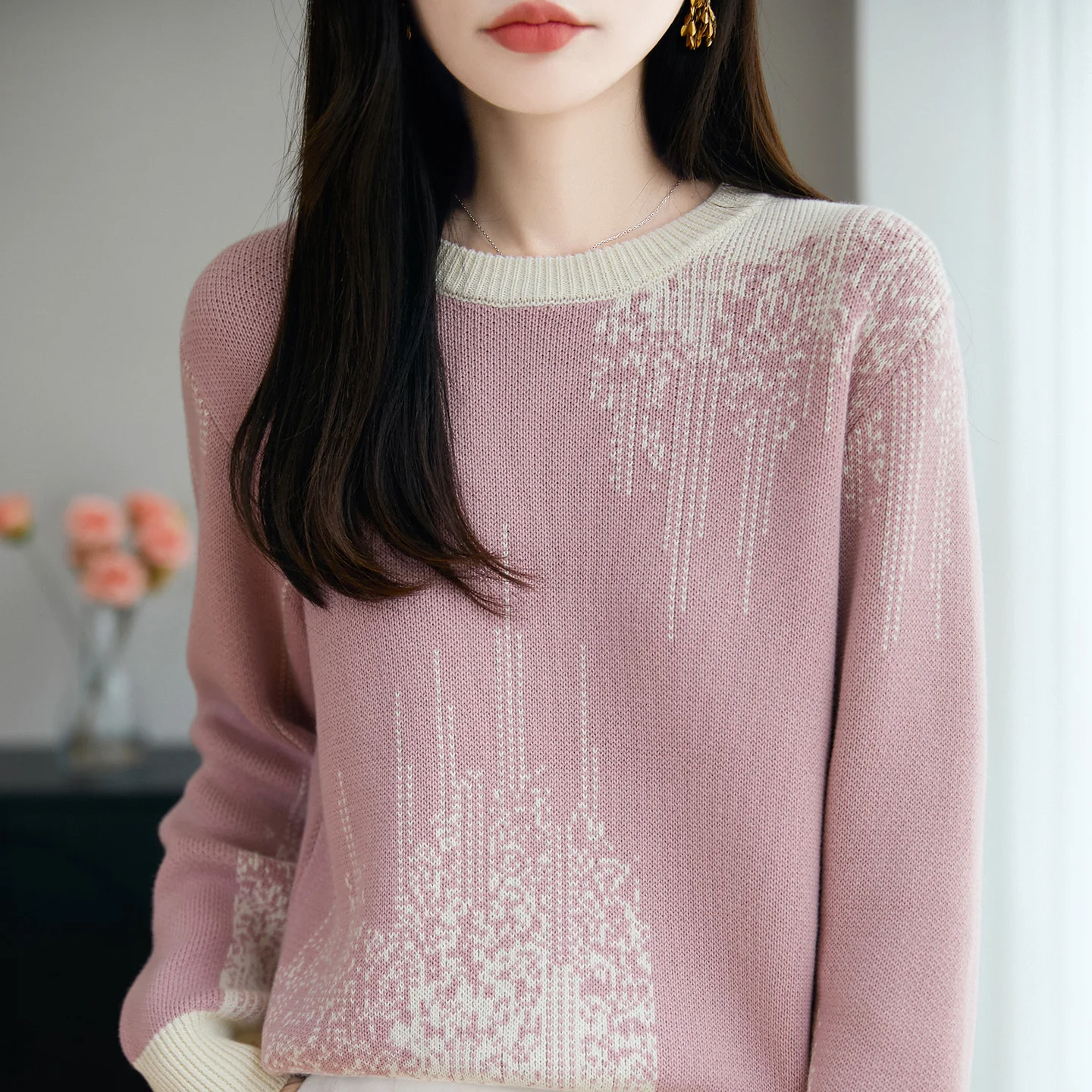 2025Autumn and Winter New 100% Cotton Jacquard Sweater Women's Casual Knitted O-Neck Pullover Loose Hot Selling Women's Top
2025Autumn and Winter New 100% Cotton Jacquard Sweater Women's Casual Knitted O-Neck Pullover Loose Hot Selling Women's Top