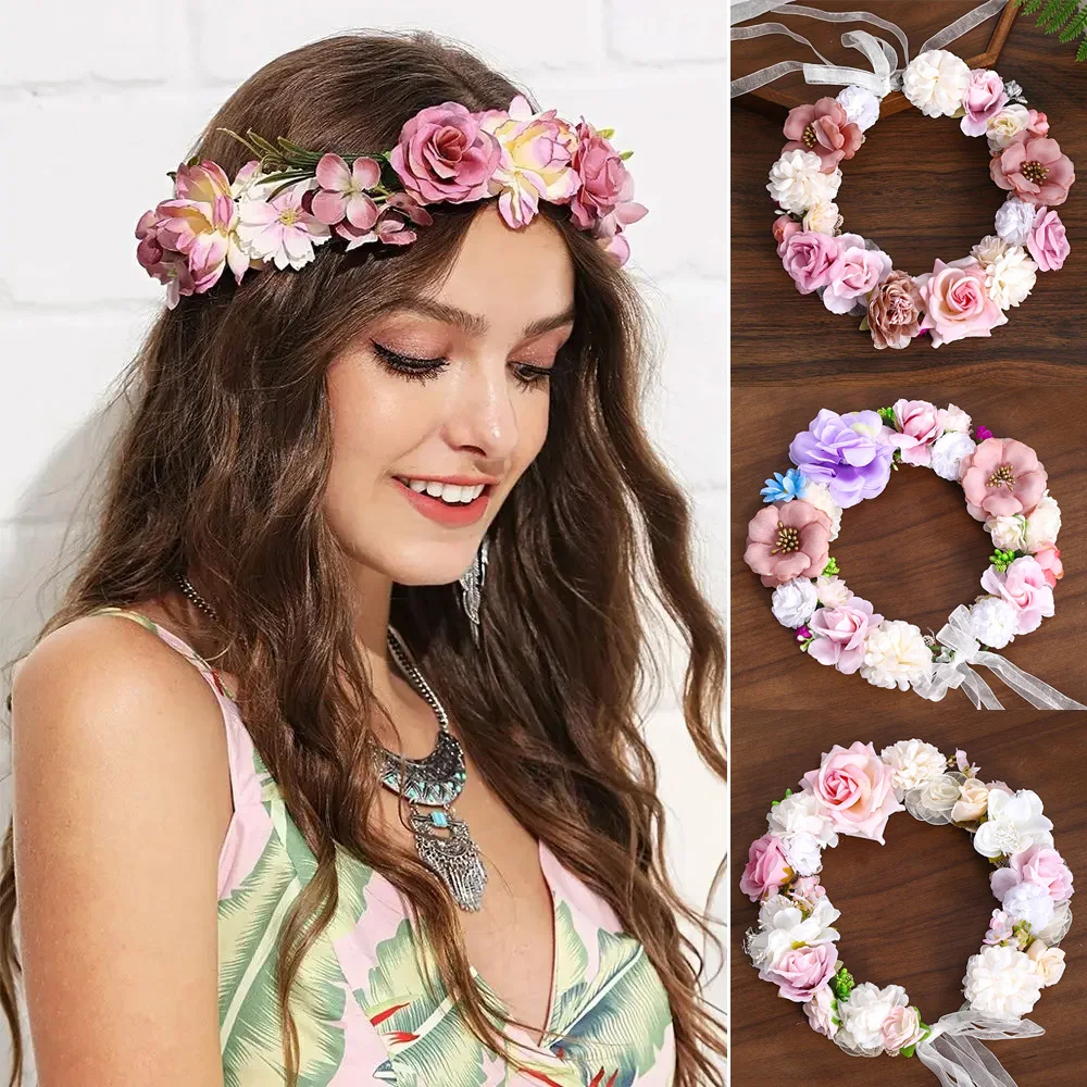 Flower Crown Wreath Bride Headpiece with Ribbon Handmade Headband Garland Girls Fairy Tiaras Wedding Hair Accessories Jewelry
Flower Crown Wreath Bride Headpiece with Ribbon Handmade Headband Garland Girls Fairy Tiaras Wedding Hair Accessories Jewelry