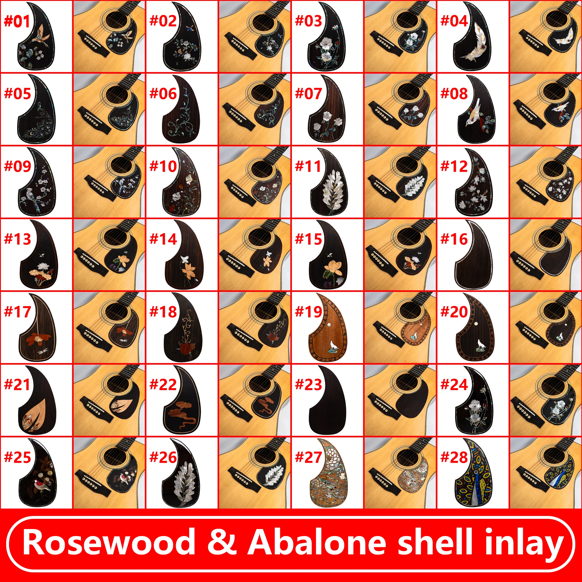 Самоклеящаяся накладка из цельного палисандра для акустической гитары с настоящей инкрустацией из морского ушка для D-45, совместимая с большинством гитар диаметром 40–42 дюйма
Самоклеящаяся накладка из цельного палисандра для акустической гитары с настоящей инкрустацией из морского ушка для D-45, совместимая с большинством гитар диаметром 40–42 дюйма