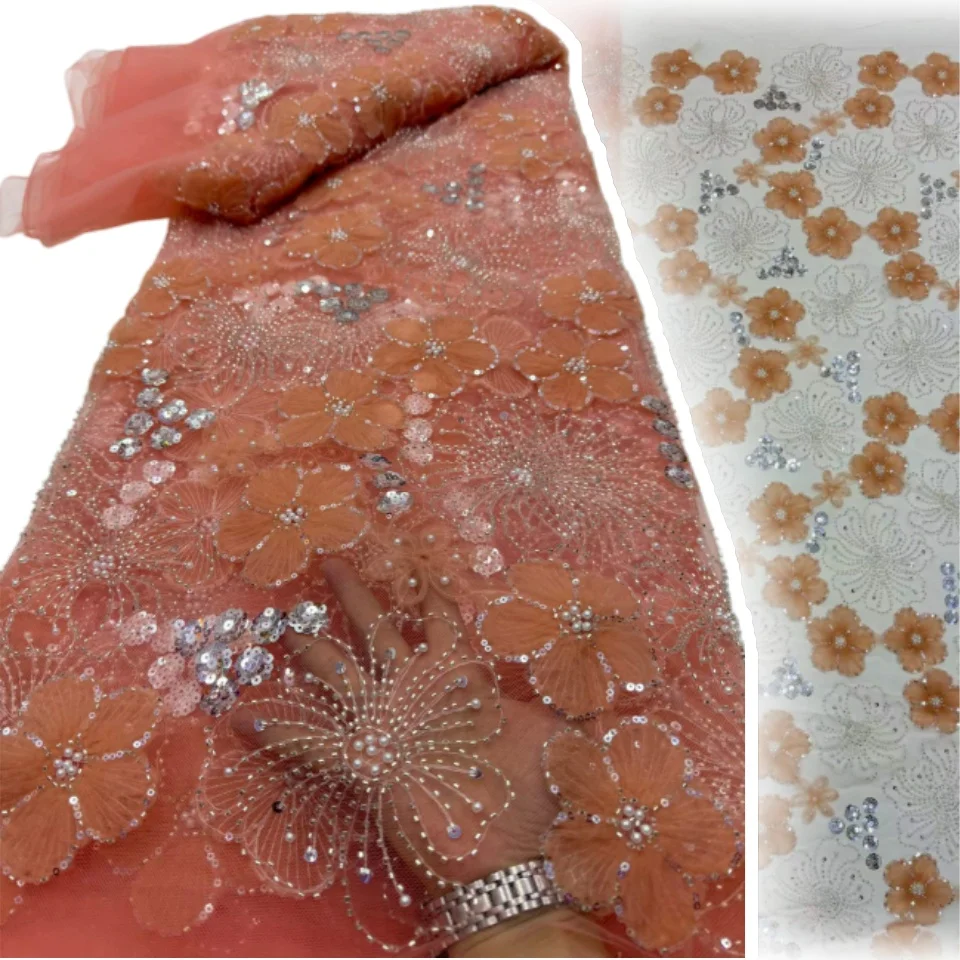 France Luxury 3D Flower Embroidery Lace Fabric 2026 Nigeria Sequin Beaded Lace Fabric for Bridal Wedding Dress Sewing 2612
France Luxury 3D Flower Embroidery Lace Fabric 2026 Nigeria Sequin Beaded Lace Fabric for Bridal Wedding Dress Sewing 2612