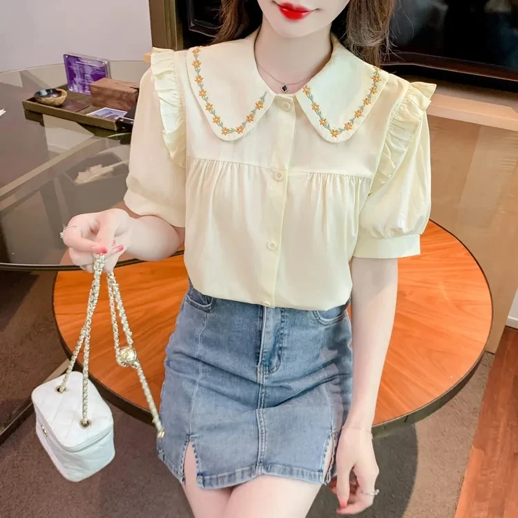 Korean Sle Embroidered Doll Collar Fre College Sle Women's Sweet irt Summer New Arrival Korean Version Loose Fit or...
Korean Sle Embroidered Doll Collar Fre College Sle Women's Sweet irt Summer New Arrival Korean Version Loose Fit or...