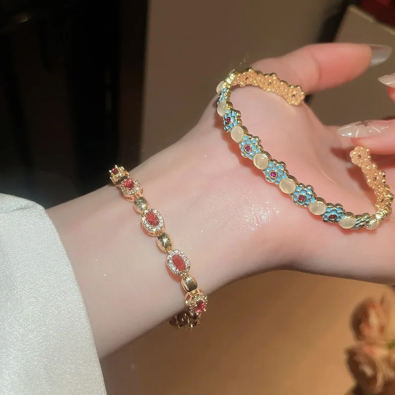 Minar New Luxury 2 Styles Multicolor CZ Cubic Zirconia Opal Beads Flower Strand Bracelets for Women 14K Real Gold Plated Copper
Minar New Luxury 2 Styles Multicolor CZ Cubic Zirconia Opal Beads Flower Strand Bracelets for Women 14K Real Gold Plated Copper