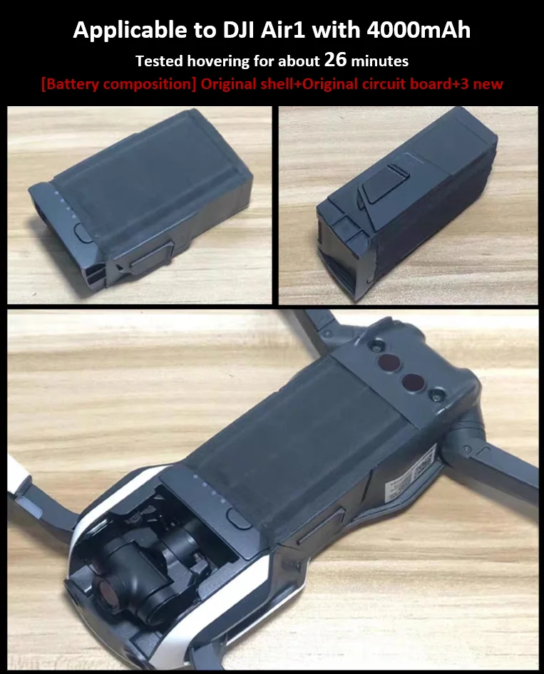 Larger capacity refitting battery 4000 ~ 4680mAh for DJI Mavic Air 1 Drone 26~ 30 minutes longer flight time
Larger capacity refitting battery 4000 ~ 4680mAh for DJI Mavic Air 1 Drone 26~ 30 minutes longer flight time