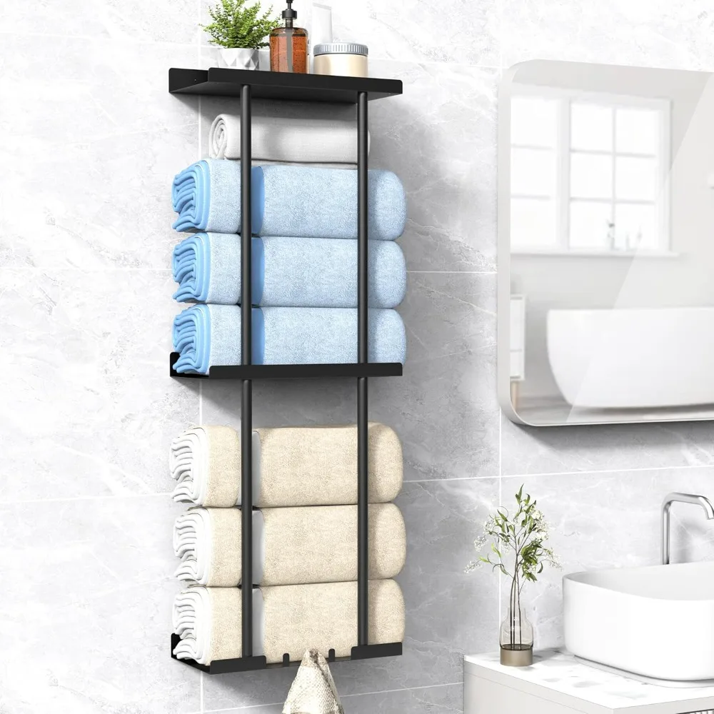 Towel Rack for Bathroom, Wall Mounted Vertical Rolled Towel Storage Organizer Holder with Shelf, Holds Up 6 Large Bath Sheets, B
Towel Rack for Bathroom, Wall Mounted Vertical Rolled Towel Storage Organizer Holder with Shelf, Holds Up 6 Large Bath Sheets, B