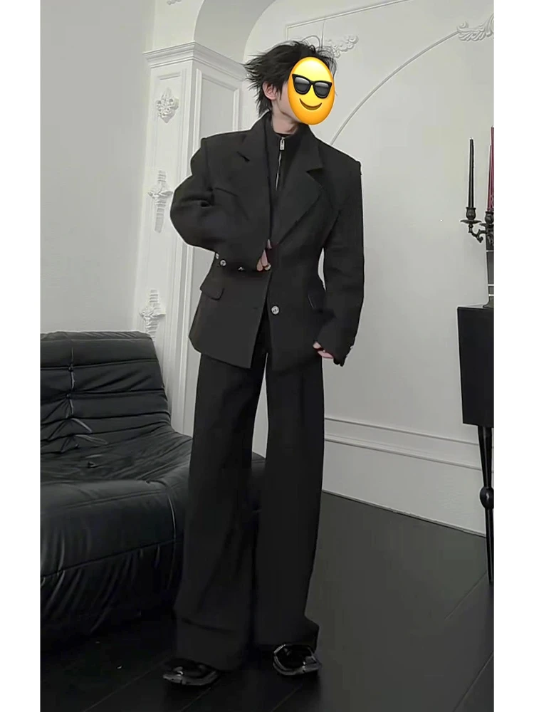 Double-Breasted oulder-Padded Notch Collar Casual Suit Jaet Men's Spring Autumn Two-Piece Suit Set Drapey Wide Leg Pants
Double-Breasted oulder-Padded Notch Collar Casual Suit Jaet Men's Spring Autumn Two-Piece Suit Set Drapey Wide Leg Pants