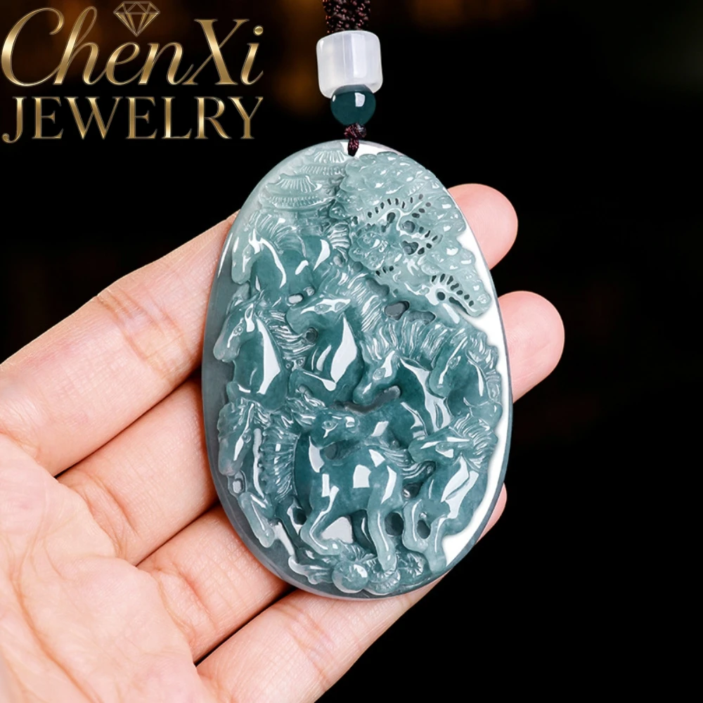 Natural A Grade Blue Water Jadeite Eight Horses Pendant Vintage Carved Landscape Jade Necklace High-End Exquisite Fine Jewelry
Natural A Grade Blue Water Jadeite Eight Horses Pendant Vintage Carved Landscape Jade Necklace High-End Exquisite Fine Jewelry
