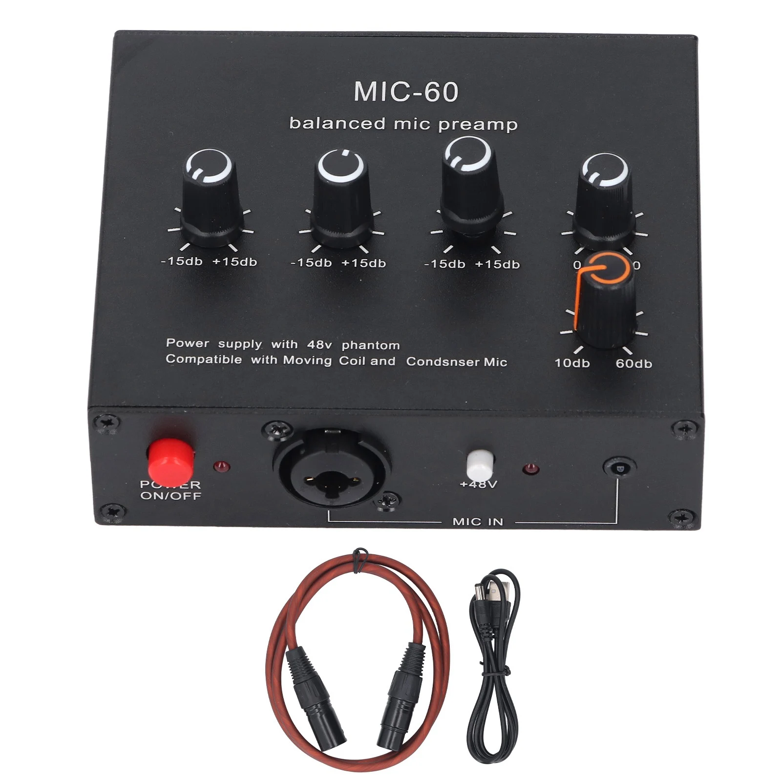Microphone Preamp 3.5mm 6.5mm XLR Interface 60db Gain 48V Phantom Power Dynamic Condenser Mic Amplifier DC5-12V
Microphone Preamp 3.5mm 6.5mm XLR Interface 60db Gain 48V Phantom Power Dynamic Condenser Mic Amplifier DC5-12V