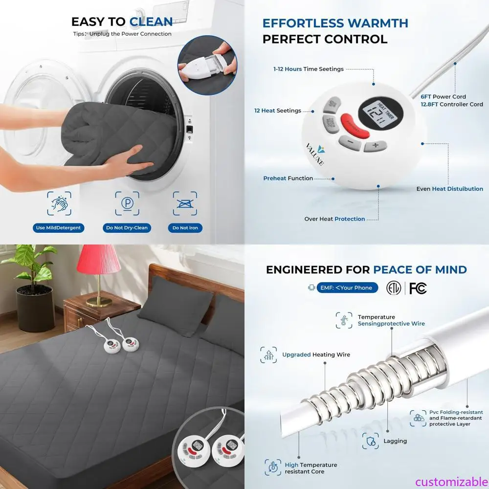 Матрас с электрическим подогревом размера «queen-size» со стеганым дизайном и двусторонним контролем температуры
Матрас с электрическим подогревом размера «queen-size» со стеганым дизайном и двусторонним контролем температуры