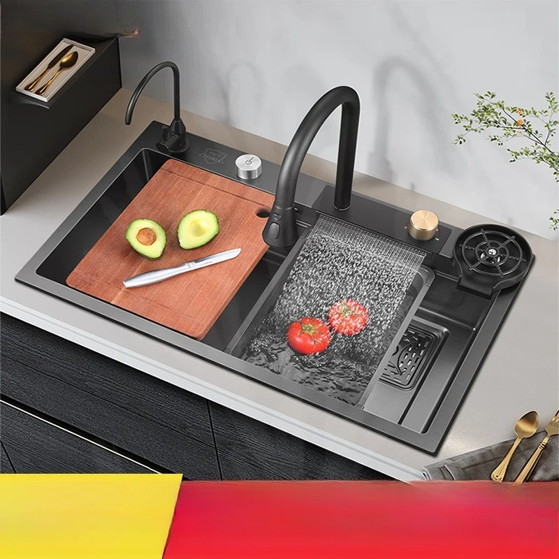 Stainless Steel Nano Thick Single Bowl Kitchen Sink Large Sink Rainfall Waterfall Digital Display Multifunction Under Mount Sink
Stainless Steel Nano Thick Single Bowl Kitchen Sink Large Sink Rainfall Waterfall Digital Display Multifunction Under Mount Sink