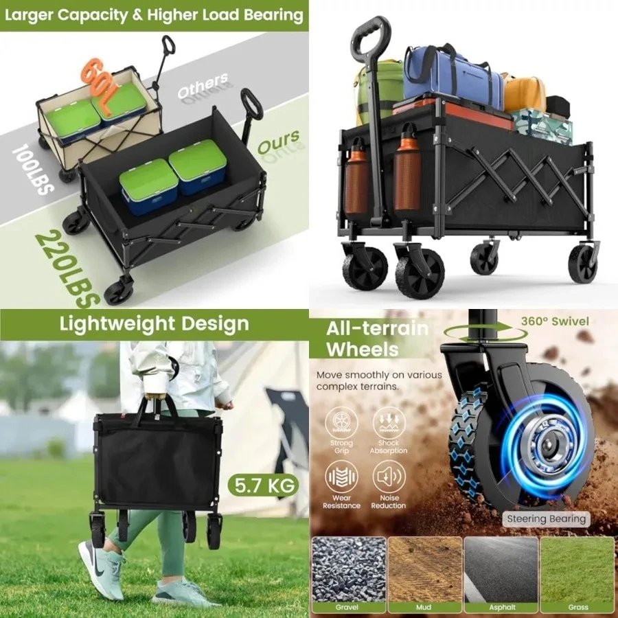 Collapsible Wagon with Wheels, 220 lbs Wagons Carts Foldable Wagon Cart with Flexible Handle, Lightweight Portable Folding Utility Grocery Shopping Cart for Grocery Sports Garden Camping
Collapsible Wagon with Wheels, 220 lbs Wagons Carts Foldable Wagon Cart with Flexible Handle, Lightweight Portable Folding Utility Grocery Shopping Cart for Grocery Sports Garden Camping