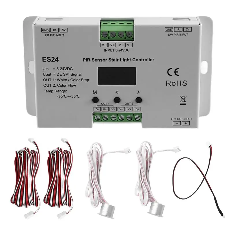 B27B ES24 24CH Single Color RGB Pixel SPI Stair Light Controller 24 Steps Stairway Light Led Controller 5-24VDC PIR Sensor
B27B ES24 24CH Single Color RGB Pixel SPI Stair Light Controller 24 Steps Stairway Light Led Controller 5-24VDC PIR Sensor