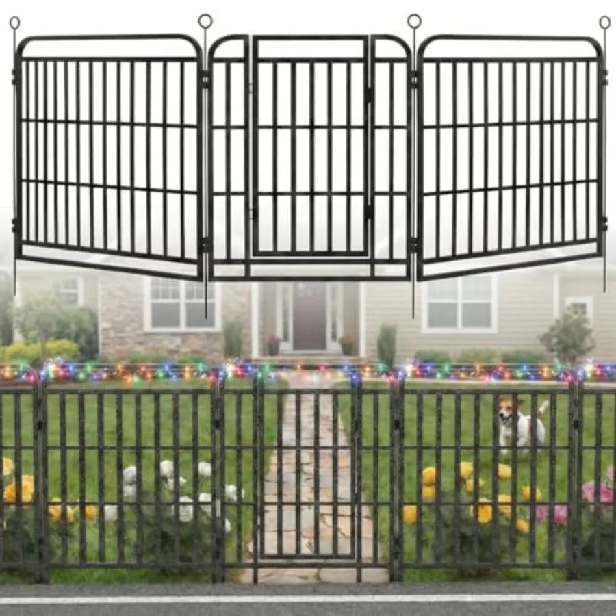 Garden Fence with Solar String Lights for Yard 40in H x 36ft(L) Heavy Duty Metal No Dig Animal Barrier Panels for Dog Decorativ
Garden Fence with Solar String Lights for Yard 40in H x 36ft(L) Heavy Duty Metal No Dig Animal Barrier Panels for Dog Decorativ