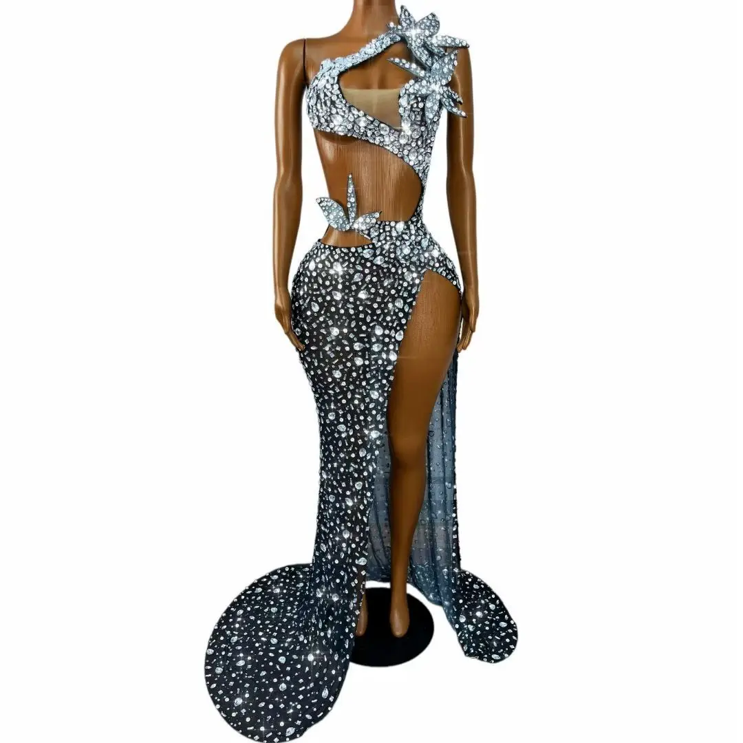 Xiaomanyao Women Sparkly Black Sheer Mesh Mermaid Dress One Shoulder All Over Silver Rhinestone 3D Flower Music Festival Dress
Xiaomanyao Women Sparkly Black Sheer Mesh Mermaid Dress One Shoulder All Over Silver Rhinestone 3D Flower Music Festival Dress