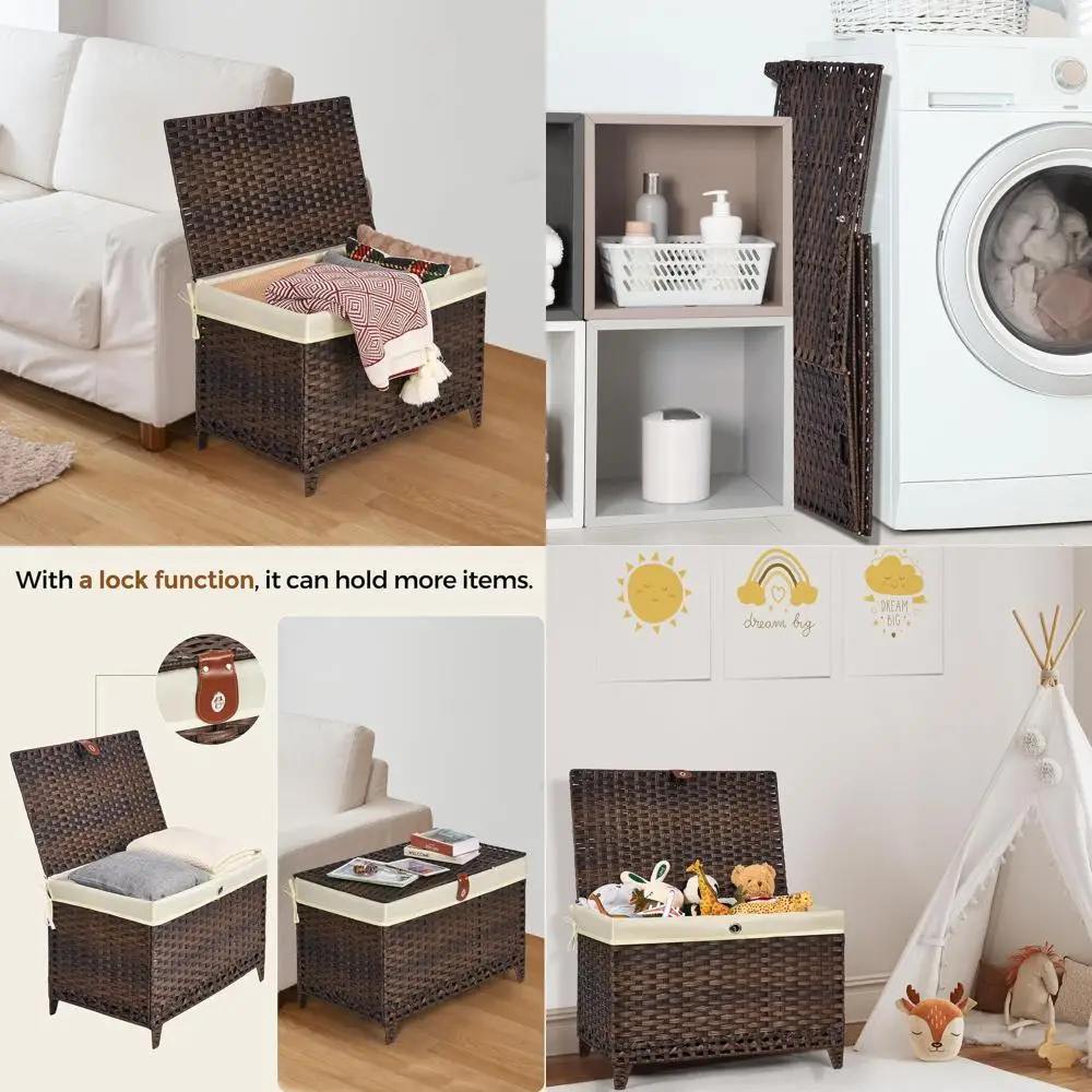 Wicker Storage Basket with Lid,Rattan Shelf Basket with Removable Liner Bag,160L Storage Bin,Storage Trunk with Heightened Feet,
Wicker Storage Basket with Lid,Rattan Shelf Basket with Removable Liner Bag,160L Storage Bin,Storage Trunk with Heightened Feet,