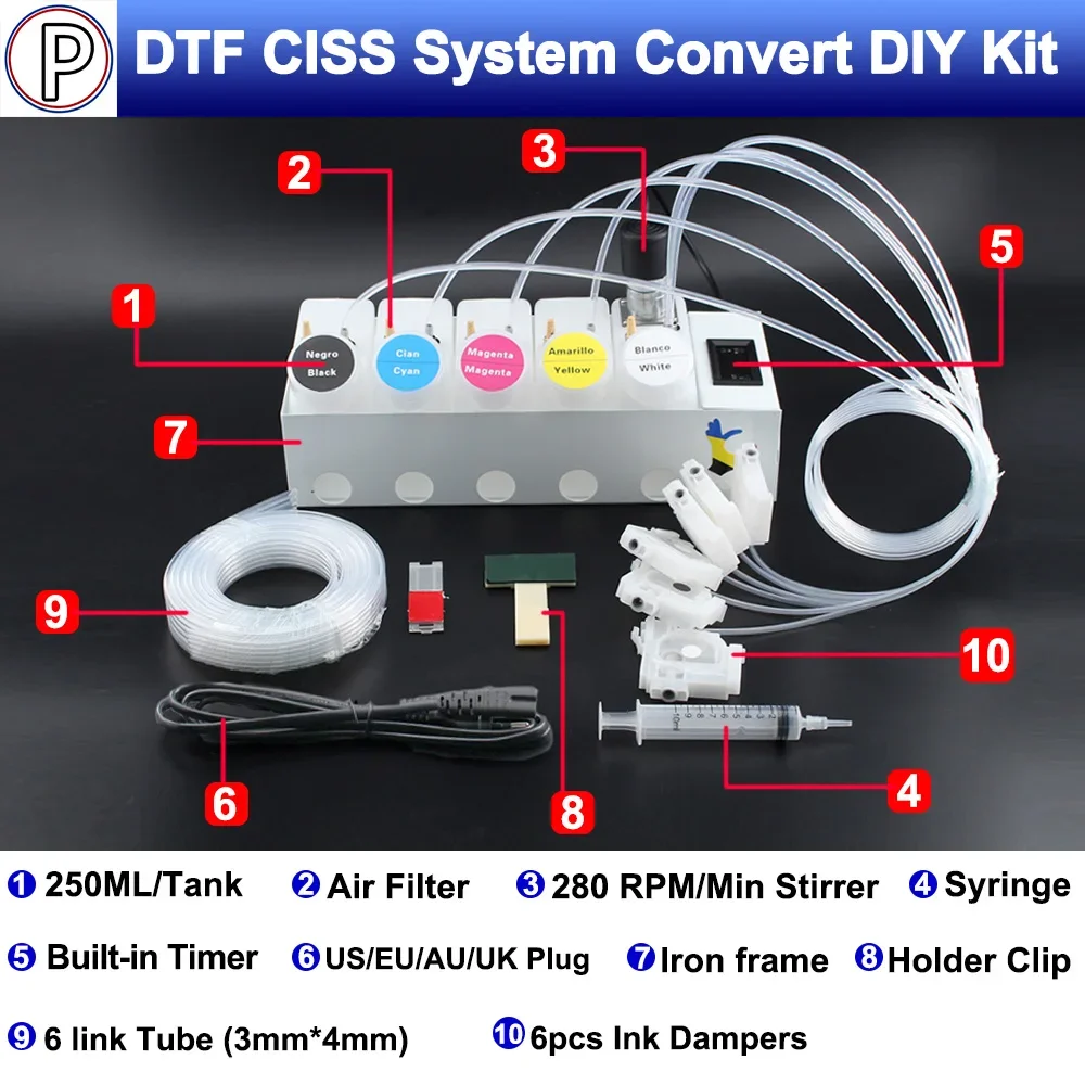 250ML DTF CISS Ink System With Damper For Epson L800 L805 L1800 With White Ink Tank Stirrer Built-in Timer
250ML DTF CISS Ink System With Damper For Epson L800 L805 L1800 With White Ink Tank Stirrer Built-in Timer