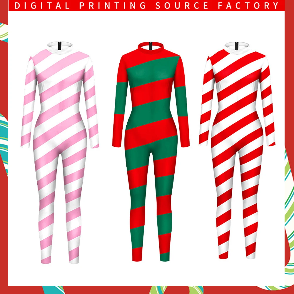 Christmas Cosplay Costume Stage Tights Performance Clothing Christmas Candy Stripe Printed Adult Jumpsuits Festival Bodysuit
Christmas Cosplay Costume Stage Tights Performance Clothing Christmas Candy Stripe Printed Adult Jumpsuits Festival Bodysuit