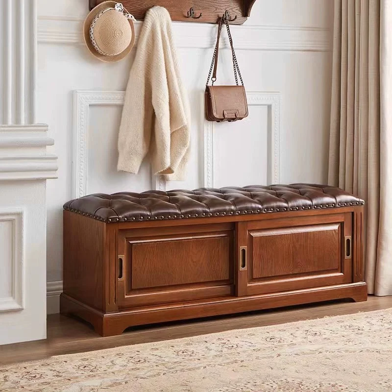 Solid wood shoe change stool, leather shoe stool, soft bag storage stool at the door of the home
Solid wood shoe change stool, leather shoe stool, soft bag storage stool at the door of the home