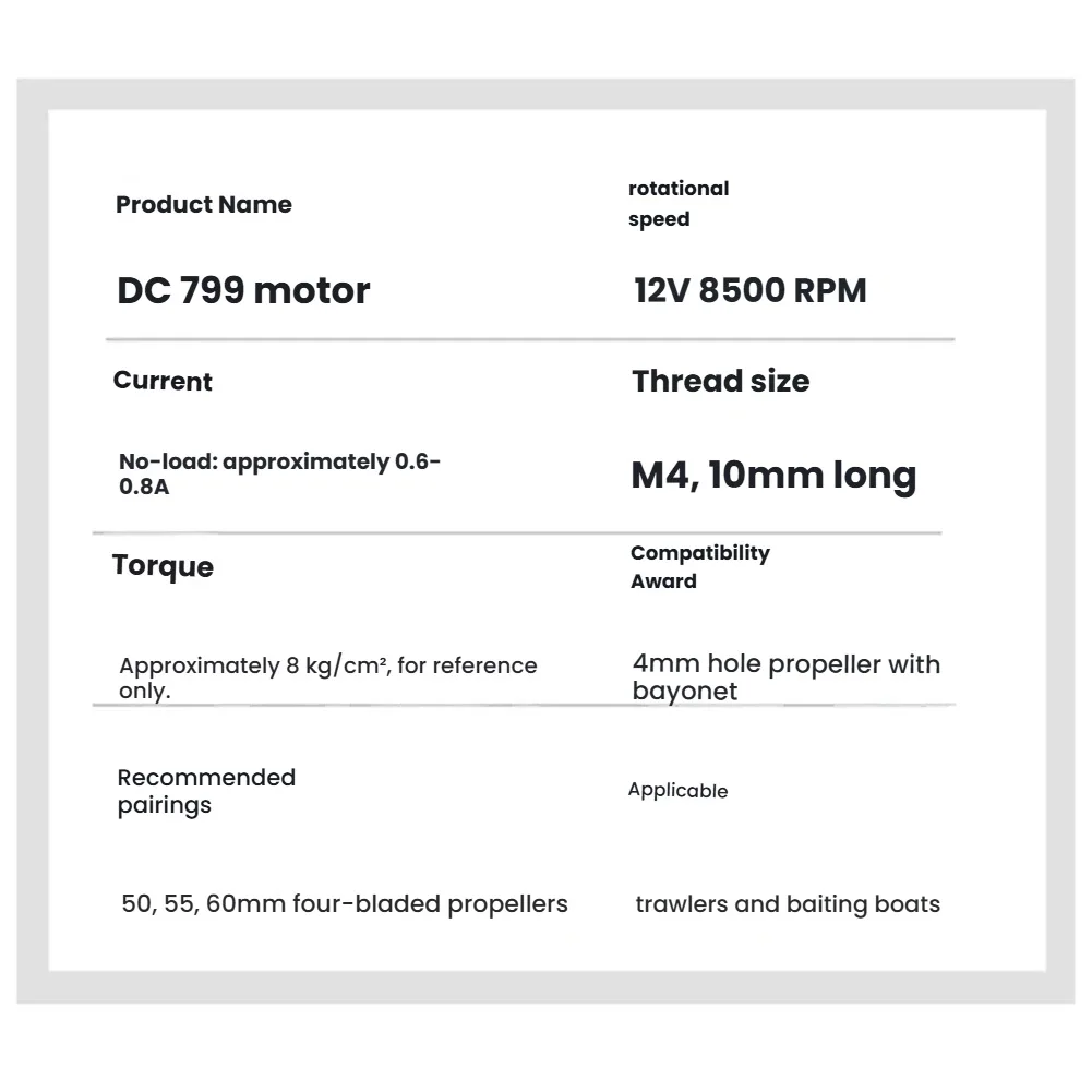 Мощный лодочный мотор 12В 8500 об/мин, высокий крутящий момент 8 кгс·см, четырехлопастной, совместимый, морского класса
Мощный лодочный мотор 12В 8500 об/мин, высокий крутящий момент 8 кгс·см, четырехлопастной, совместимый, морского класса