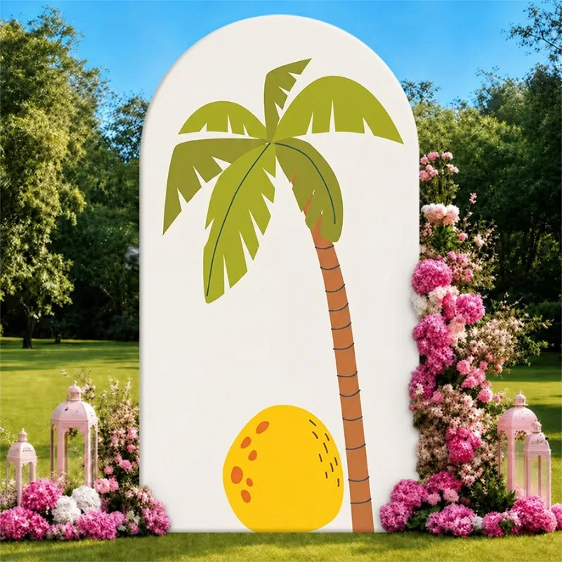 Single Side Arch Backdrop Cover Tropical Palm Tree and Coconut Themed Backdrop for Outdoor Parties with Floral Accents
Single Side Arch Backdrop Cover Tropical Palm Tree and Coconut Themed Backdrop for Outdoor Parties with Floral Accents