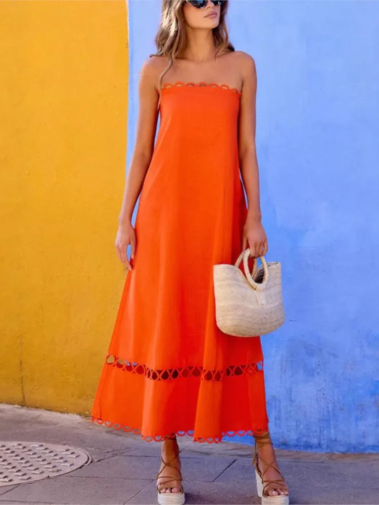 Tube Top Long Dresses Women Solid Color Hollow Out Lace Edge Patchwork Sleeveless Backless Dress Fashion Lady Commuting Vestidos
Tube Top Long Dresses Women Solid Color Hollow Out Lace Edge Patchwork Sleeveless Backless Dress Fashion Lady Commuting Vestidos