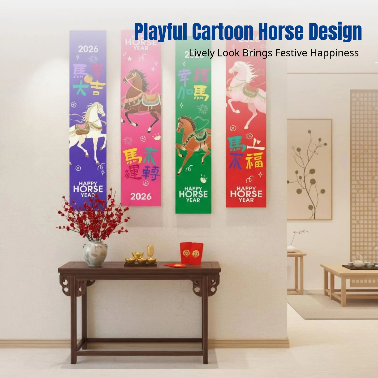 2026 New Year Horse Hanging Cloth, Cartoon Seasonal Event Banner, Glass Pane Backdrop, Colorful Wall Decoration
2026 New Year Horse Hanging Cloth, Cartoon Seasonal Event Banner, Glass Pane Backdrop, Colorful Wall Decoration