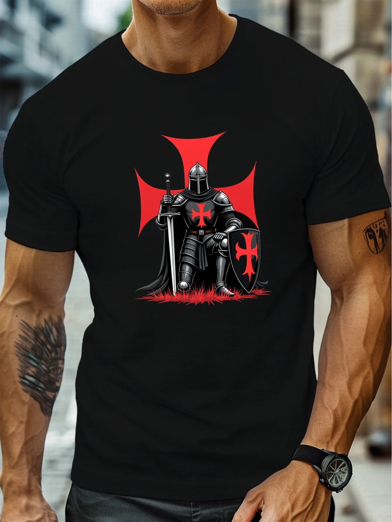 Medieval Knights and Templars Cross mens casual 100% cotton O-neck short sleeve printed T-shirt in summer.
Medieval Knights and Templars Cross mens casual 100% cotton O-neck short sleeve printed T-shirt in summer.