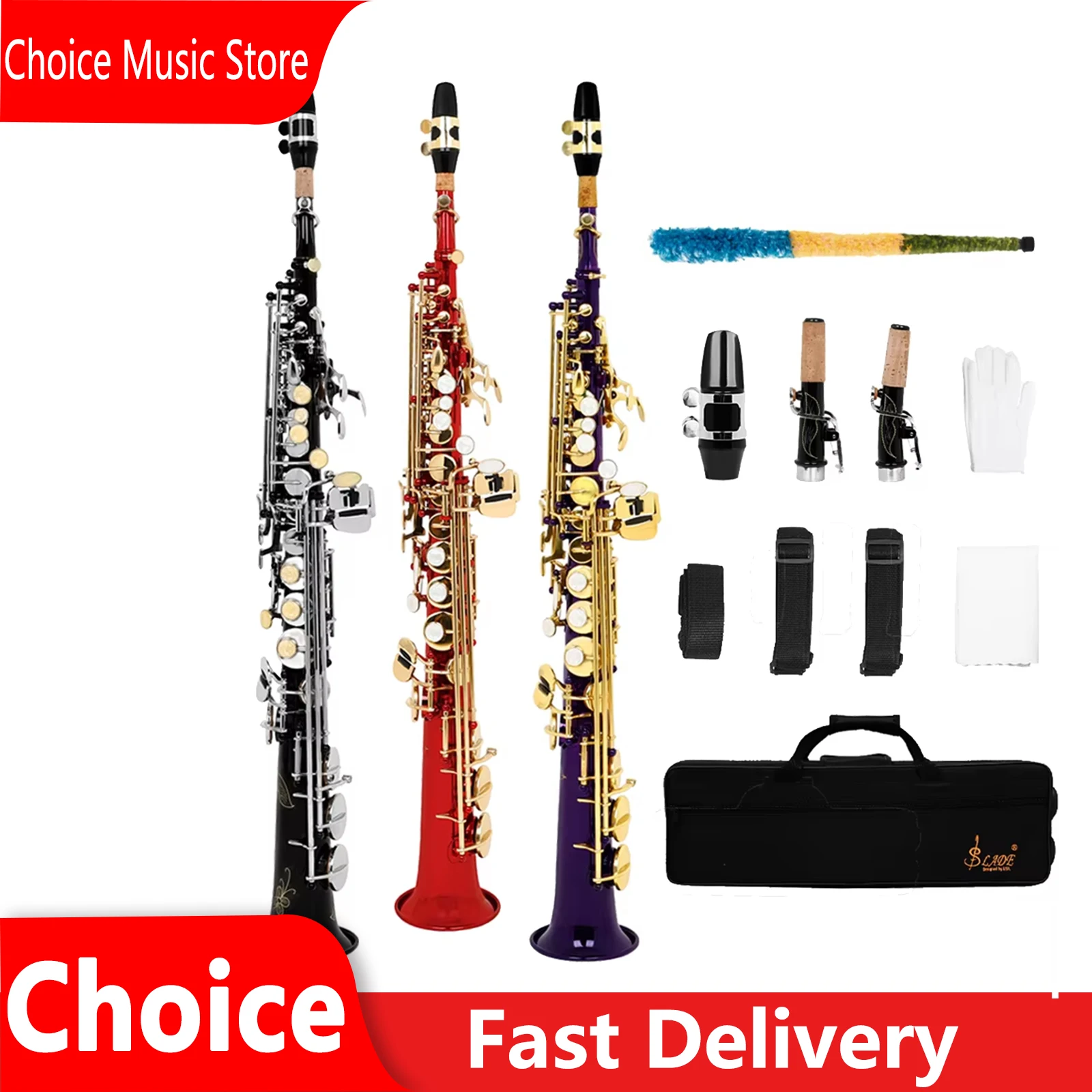 SLADE Soprano Saxophone EB Brass Hand-carved Saxophone Straight Beginner Performance Control Musical Instrument With Parts