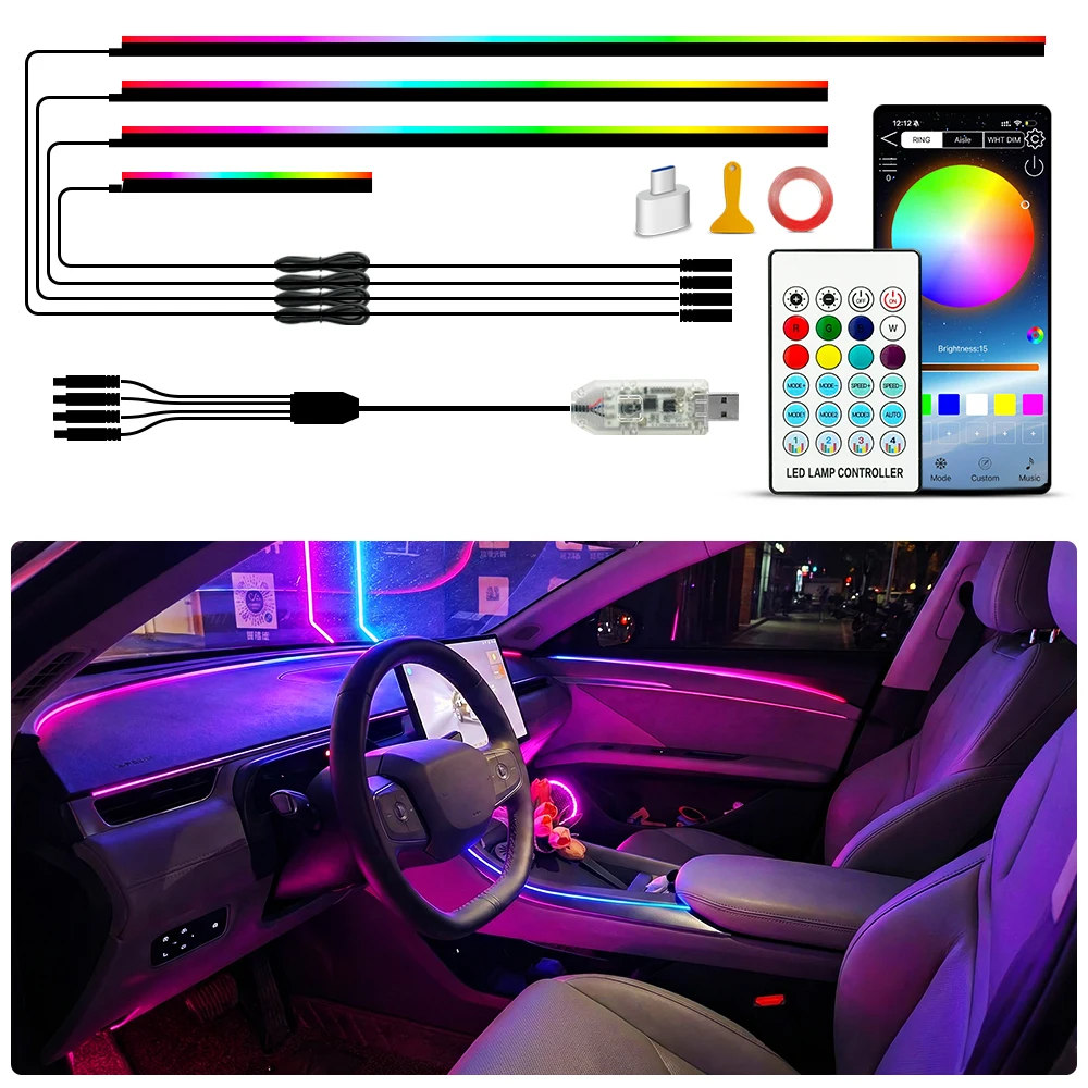 Universal 43-inch RGB Car Interior Lighting Kit with App Control - 64 Colors & 8 Dynamic Modes
Universal 43-inch RGB Car Interior Lighting Kit with App Control - 64 Colors & 8 Dynamic Modes