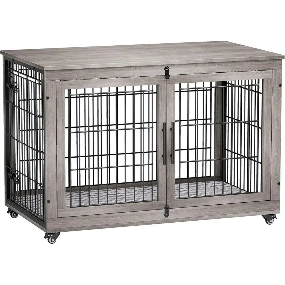 Extra Large Wooden Dog Crate with Cushion, Wheels, and Decorative End Table, Grey, XL Dog Cage for Medium to Large Dogs
Extra Large Wooden Dog Crate with Cushion, Wheels, and Decorative End Table, Grey, XL Dog Cage for Medium to Large Dogs