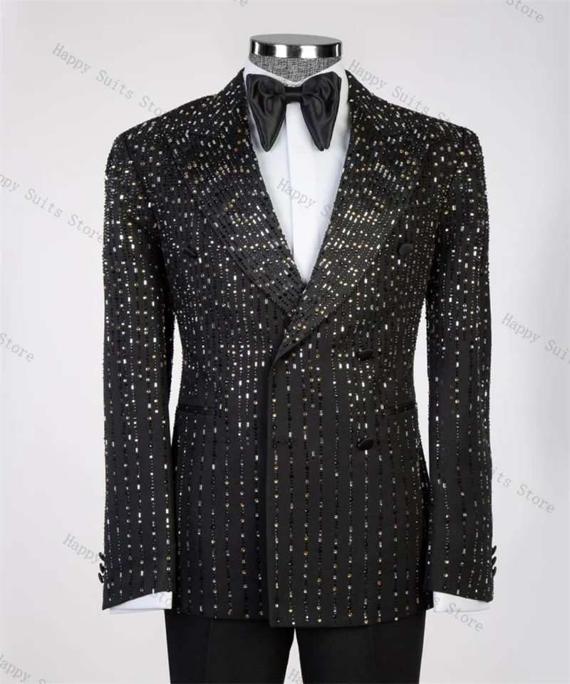 Crystals Luxury Men Suit Set 2 Pieces Black Blazer+Pants Trousers Formal Office Business Groom Wedding Tuxedo Customized Jacket 
Crystals Luxury Men Suit Set 2 Pieces Black Blazer+Pants Trousers Formal Office Business Groom Wedding Tuxedo Customized Jacket