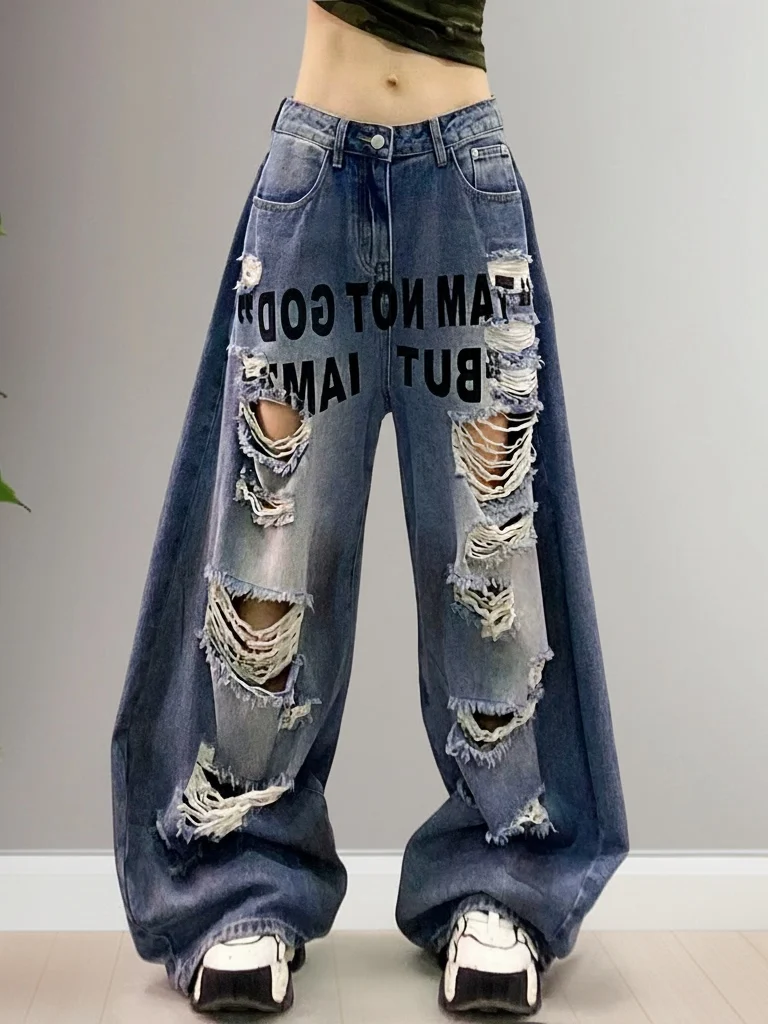 Summer 2026 High Waist Women's Denim Jeans Letter Print Casual Wide Leg Pants Torn Hole Breathable Floor-Length Long Trousers
Summer 2026 High Waist Women's Denim Jeans Letter Print Casual Wide Leg Pants Torn Hole Breathable Floor-Length Long Trousers