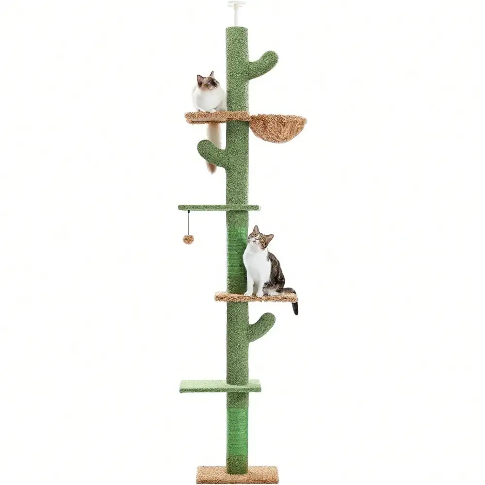 Cat Tree, Cactus Floor To Ceiling Cat Tower With Adjustable Height(95-108 Inches), 5 Level Cat Climbing Tower With Cozy Hammock, Platforms And Dangling Balls For Indoor Cats
Cat Tree, Cactus Floor To Ceiling Cat Tower With Adjustable Height(95-108 Inches), 5 Level Cat Climbing Tower With Cozy Hammock, Platforms And Dangling Balls For Indoor Cats
