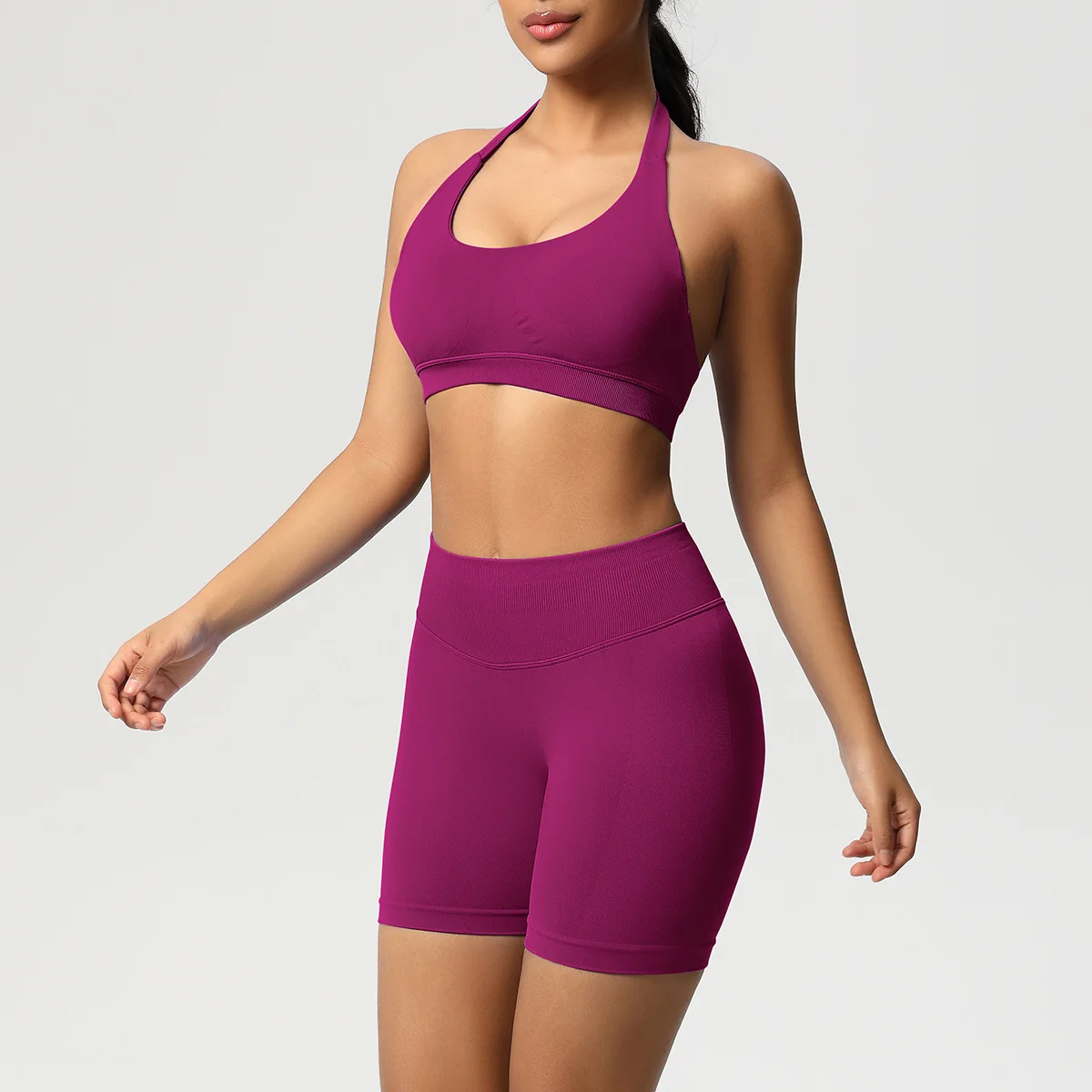 Женские бесшовные шорты для йоги с высокой талией - бюстгальтер для тренировок на бедрах персикового цвета и спортивный топ с открытой спиной для спортзала, одежды для йоги, спортивные костюмы для фитнеса
Женские бесшовные шорты для йоги с высокой талией - бюстгальтер для тренировок на бедрах персикового цвета и спортивный топ с открытой спиной для спортзала, одежды для йоги, спортивные костюмы для фитнеса