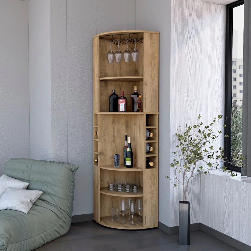 71'' Corner Bar Cabinet with 5 Shelves, 8-Bottle Cubby & Stemware Storage (Beige + Particle Board + Particle Board), Bar Cabinet
71'' Corner Bar Cabinet with 5 Shelves, 8-Bottle Cubby & Stemware Storage (Beige + Particle Board + Particle Board), Bar Cabinet