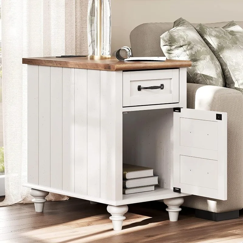End Table with Charging Station, White Side Table with Storage Cabinet and Drawer, Wood Nightstand with Power Outlets
End Table with Charging Station, White Side Table with Storage Cabinet and Drawer, Wood Nightstand with Power Outlets