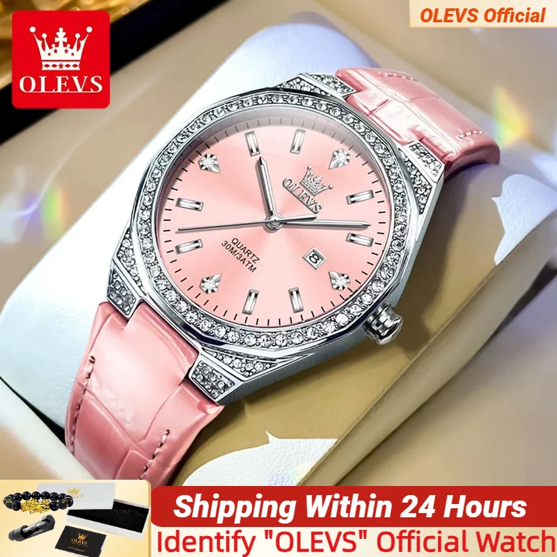 OLEVS NEW Women's Watches Pink Leather Strap Full Diamond New Style Date Waterproof Original Quartz Watch for Girl Fashion
OLEVS NEW Women's Watches Pink Leather Strap Full Diamond New Style Date Waterproof Original Quartz Watch for Girl Fashion
