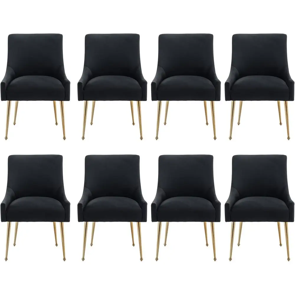 Set of 8 Black Velvet Upholstered Dining Chairs with Gold Legs for Home and Restaurant Use
Set of 8 Black Velvet Upholstered Dining Chairs with Gold Legs for Home and Restaurant Use