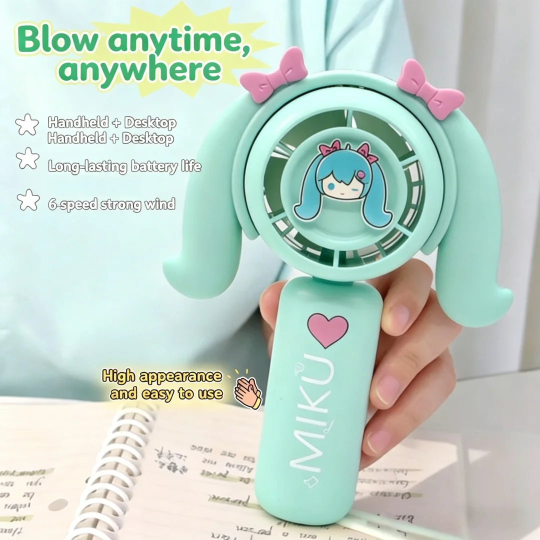 Портативный мини-вентилятор Hatsune Miku для фанатов, летний, уличный, USB-перезаряжаемый, 6 скоростей, легкий, охлаждающий, аниме-подарок
Портативный мини-вентилятор Hatsune Miku для фанатов, летний, уличный, USB-перезаряжаемый, 6 скоростей, легкий, охлаждающий, аниме-подарок