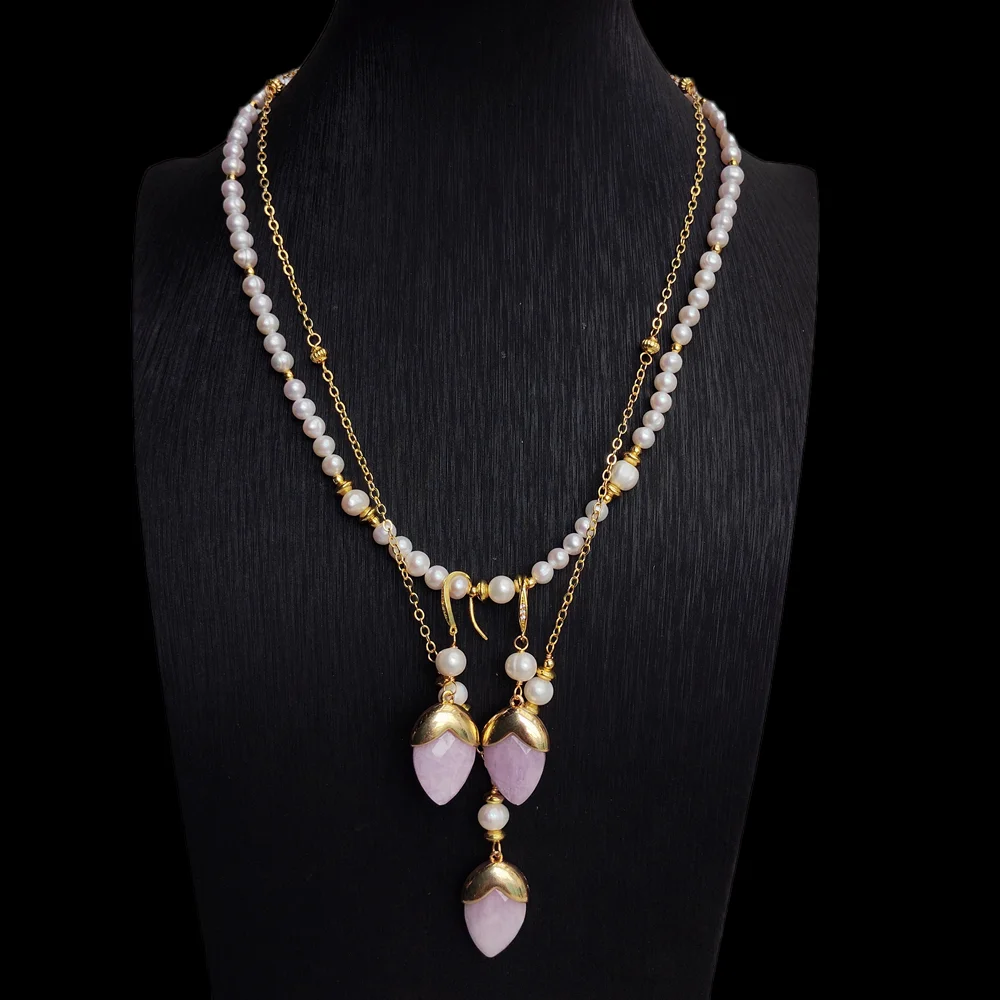 YYGEM 17x24mm Real Pink Kunzite Pendant Earrings Multi Strands 5-6mm White Pearl Rosary Chain Necklace Set
YYGEM 17x24mm Real Pink Kunzite Pendant Earrings Multi Strands 5-6mm White Pearl Rosary Chain Necklace Set