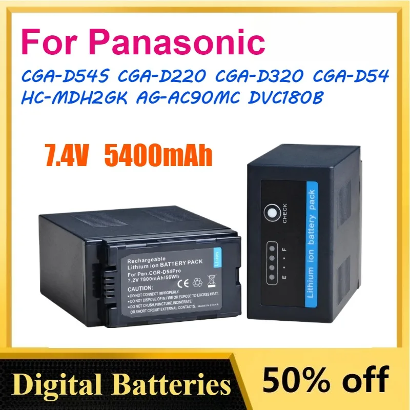 7.4V 5400mAh CGR-D54 CGR D54 D54S Digital Battery for Panasonic CGA-D54S CGA-D220 CGA-D320 CGA-D54 HC-MDH2GK AG-AC90MC DVC180B
7.4V 5400mAh CGR-D54 CGR D54 D54S Digital Battery for Panasonic CGA-D54S CGA-D220 CGA-D320 CGA-D54 HC-MDH2GK AG-AC90MC DVC180B