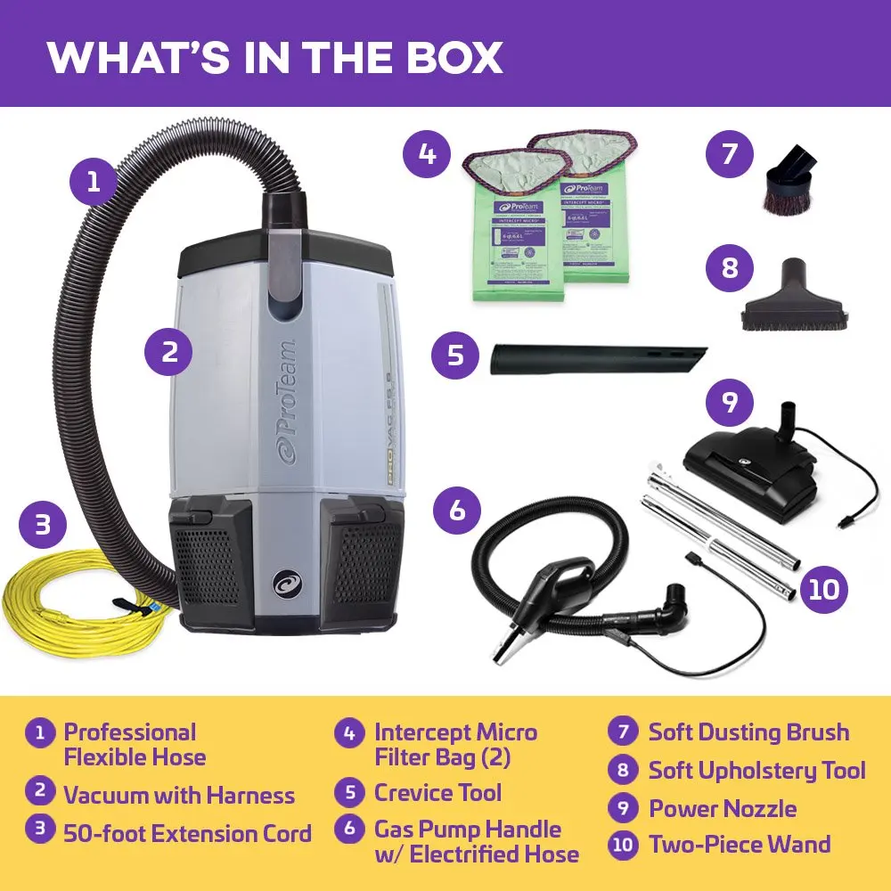 ProTeam ProVac FS 6 Commercial Backpack Vacuum with Power Nozzle Tool Kit, 6 Quart, Gray
ProTeam ProVac FS 6 Commercial Backpack Vacuum with Power Nozzle Tool Kit, 6 Quart, Gray