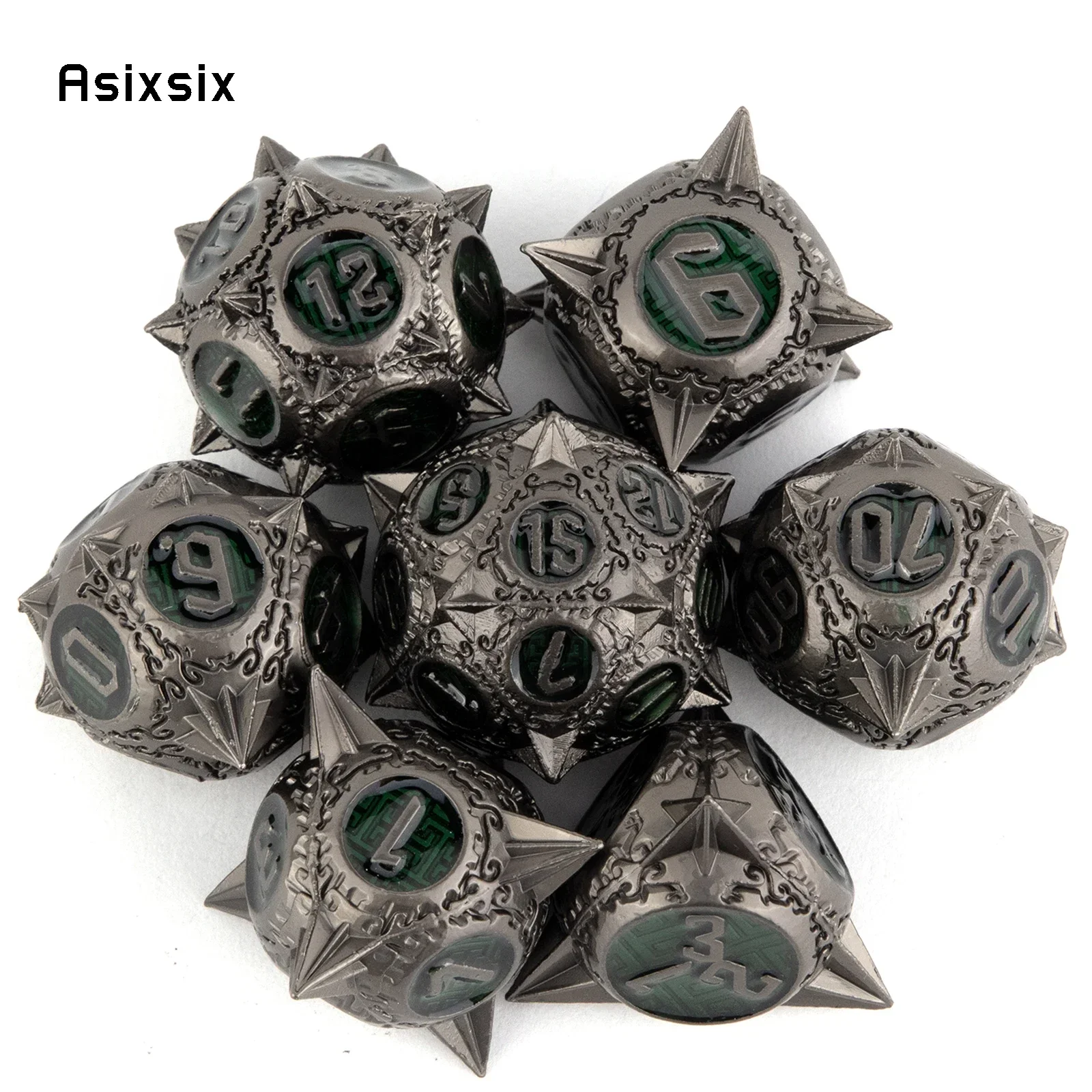7 Pcs Silver Green Meteor Hammer Metal Dice Solid Metal Polyhedral Dice Set Suitable for Role-Playing RPG Board Game Gift
7 Pcs Silver Green Meteor Hammer Metal Dice Solid Metal Polyhedral Dice Set Suitable for Role-Playing RPG Board Game Gift