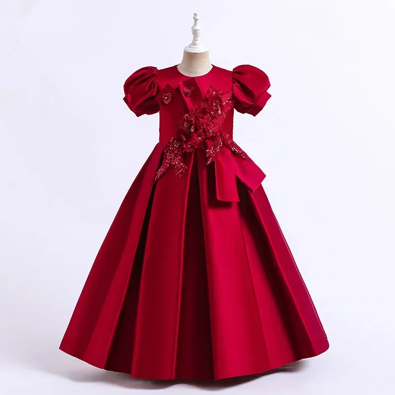 New Girls' Satin Handmade Beaded Puffy Princess Bubble Sleeve Piano Host Birthday Performance Party Birthday Dress
New Girls' Satin Handmade Beaded Puffy Princess Bubble Sleeve Piano Host Birthday Performance Party Birthday Dress