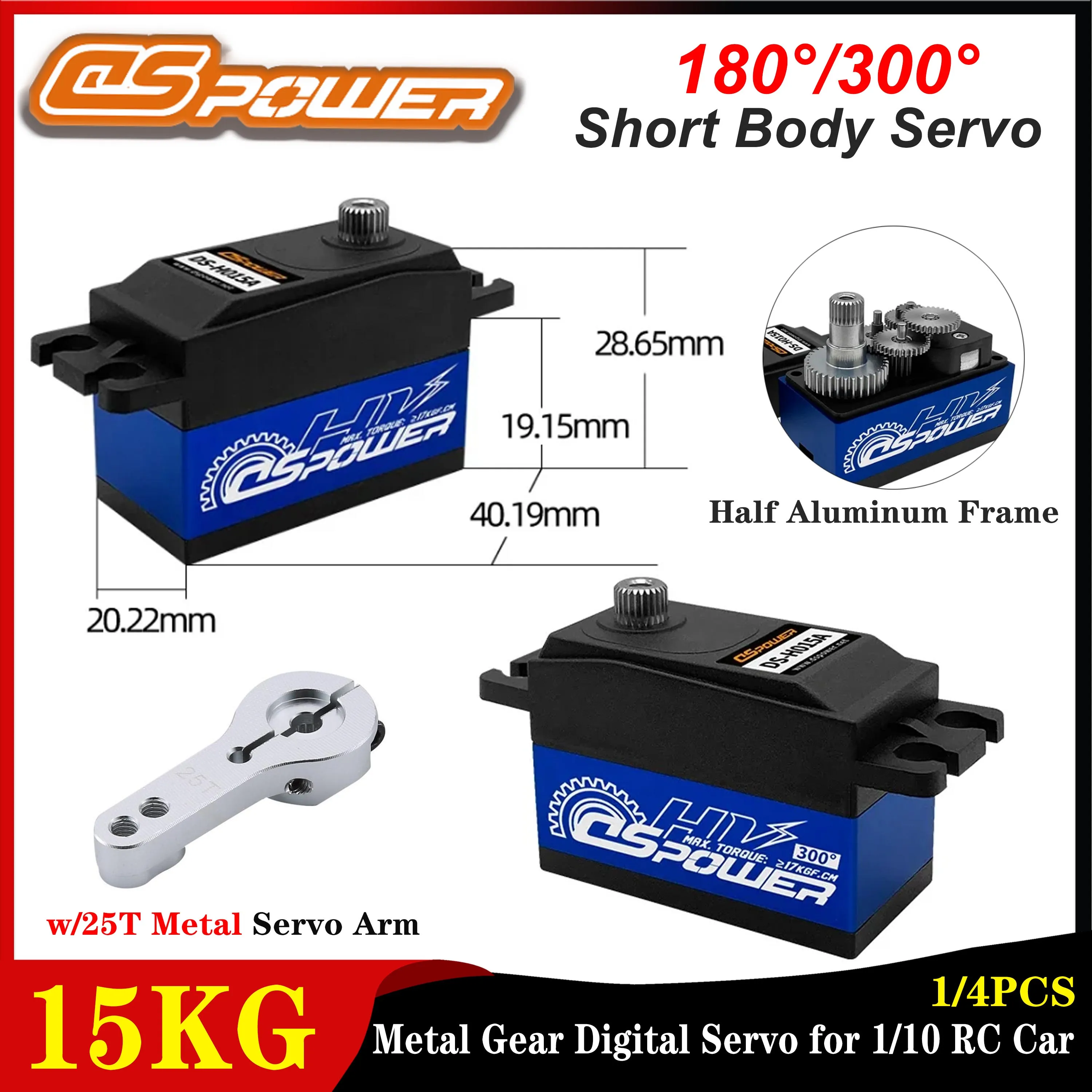 DSPOWER 15KG Short Body Metal Gear Digital Servo 180°/300° Large Torque Motor for 1/10 RC Car Helicopter Airplane Robot Parts
DSPOWER 15KG Short Body Metal Gear Digital Servo 180°/300° Large Torque Motor for 1/10 RC Car Helicopter Airplane Robot Parts